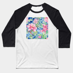 Preppy, grandmillennial watercolor peonies Baseball T-Shirt